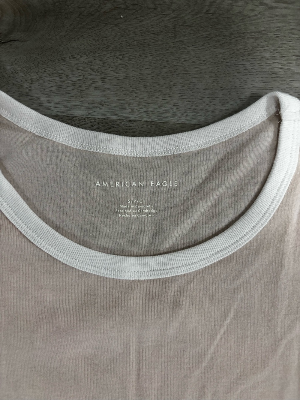 American Eagle Outfitters Pale Pink Ringer Tee with White Trim - Picture 2 of 2
